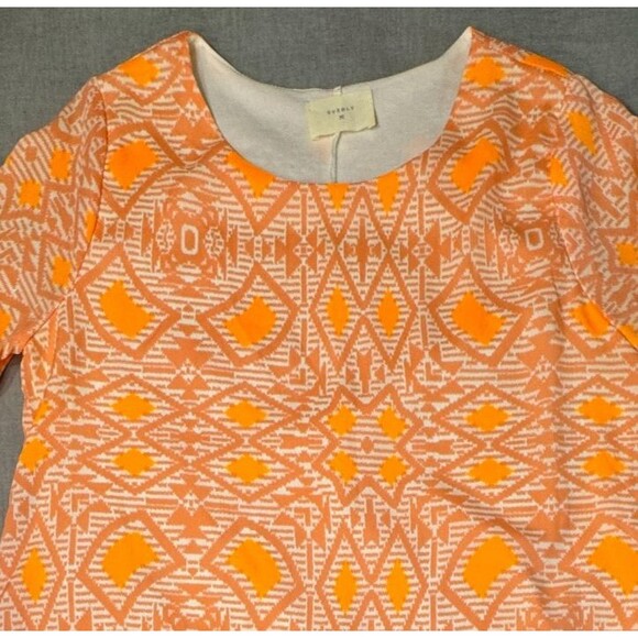 Anthropologie Everly Orange White Shift Dress Womens Medium Geometric Lined USA - Picture 3 of 11